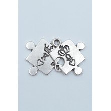Alooya Puzzle - Queen - King - Sevgili Gümüş Kaplama Kolye Ucu