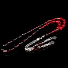 Takı925 Süzme Renk Kapsül Kesim 925 Ayar Gümüş Püsküllü Ateş Kehribar Tesbih