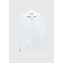 Ramsey Beyaz Regular Fit Dokuma Klasik %100 Pamuk Gömlek