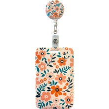 Yaka Kartlığı Yoyolu Kartlık Koruyucu Çekmeli Kart Tutucu Kartlık Turuncu Çiçekler Desenli