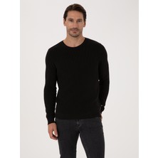 Cacharel Erkek Siyah Slim Fit Pamuk Karışımlı Bisiklet Yaka Triko Kazak 50318983-VR046