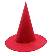 Tp Bfs     Kırmızı Renk Keçe Cadı Şapkası Yetişkin Çocuk Uyumlu 35X38 cm