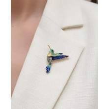 Nevoka Zirkon Taşlı Mavi Mineli Kolibri Kuşu Broş