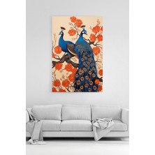 HonataDizayn Özel Tasarım Tavus Kuşları ve Çiçekler 100% Pamuk Kanvas Tablo