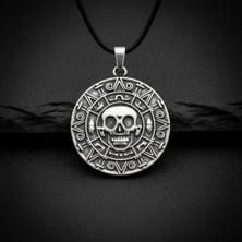 Alooya Aztec Karayip Korsanları Madalyon Gümüş Kaplama Deri İp Kolye