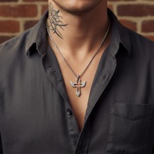 Alooya Kanatlı Haç Gümüş Kaplama Örme Zincir Kolye