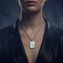 Alooya Maça As Poker İskambil Gümüş Kaplama Örme Zincir Kolye