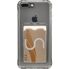 Teknomoda Apple iPhone 7 Plus Kılıf Kartlıklı Anti Şok Korumalı Şeffaf Silikon Füme Koyu Şeffaf