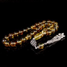 Takı925 Fosil Damla Kehribar Tesbih 925 Ayar Fizyon Model Gümüş Püsküllü Tesbih