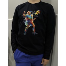Pidal Giyim Renkli Futbolcu Baskılı Erkek Çocuk Pamuklu Uzun Kollu Tişört (Sweatshirt)