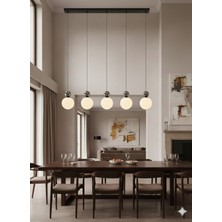 Ada Mutfak Masa Üstü 120 cm Modern 6’lı Mat Opal Beyaz Cam Sarkıt E27 Krom Detaylı