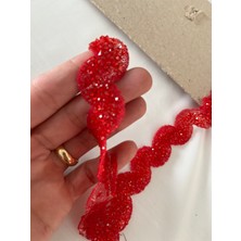 Kına Marketi Su Yolu Desen Ütüyle Yapışan Şerit Aplik - 1 Metre - Kırmızı