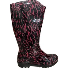 Emek Kadın Siyah-Pembe Desenli 35 cm Uzun Bahçe Yağmur Çizmesi