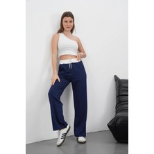 Elma Shop Şeritli Garnili Pantolon Lacivert