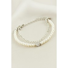 Marsilyan Kalp Şerit Taşlı Inci Bileklik