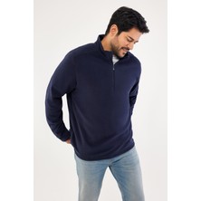 Altınyıldız Classics Erkek Lacivert Anti-pilling Tüylenme Yapmayan Standart Fit Bato Yaka Soğuk Geçirmez Polar Sweatshirt