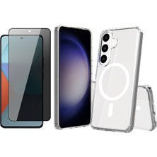 Vendas Samsung Galaxy S23 FE Kılıf M-safe Şarj Özellikli Şeffaf Sert PC Vendas Embos Kapak + Hayalet Ekran Koruyucu