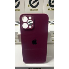 Elixem İphone 12 Pro Max Uyumlu Mürdüm Arkası Cam Logolu Kılıf