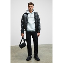 Grimelange CORNELIUS Erkek Önü Ve Kolları Baskılı Kapüşonlu Kordonlu Kanguru Cepli Grimelanj Sweatshirt