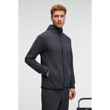 Grimelange AVENER Erkek Kapüşonlu Baskılı Fermuarlı Antrasit Sweatshirt