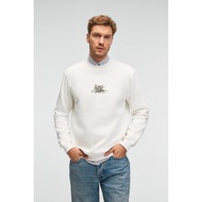 Grimelange IRVING Erkek Yuvarlak Yaka Göğsü Ve Önü Regular Fit Ekru Sweatshirt