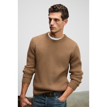 Grimelange CABLIN Erkek Yuvarlak Yaka Regular Fit Triko Vizon Kazak