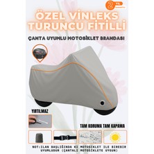 Dock Turuncu Fitilli Çelik Motor E-Swan Gri Vinleks Çanta Uyumlu Motosiklet Brandası(Özel Kumaş)