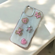 Bruntoo BR Apple Iphone 13/14 Uyumlu Gümüş Figür Taşlı Sert Kapak Kılıf .