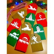 Empressco 10'lu Renkli Yılbaşı Hediye Etiketi Seti, Kraft Kart, Not ve Bağlama Ipi