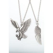 Alooya 2'li Uçan Kartal - Kartal Melek Kanat Gümüş Kaplama Kolye Seti