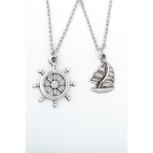 Alooya 2'li Dümen - Yelkenli Gemi Gümüş Kaplama Kolye Seti