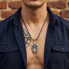 Alooya Güç Sembolü - Ejderha Kılıç Taç Gümüş Kaplama Deri İp Kolye
