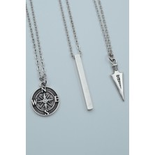 Alooya 3'lü Triagle Ok Ucu Çubuk Prizma Pusula Gümüş Kaplama Kolye Seti