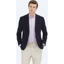 Kip Lacivert Düz Modern Fit Yün Karışımlı Ceket