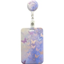 Yaka Kartı Yoyolu Kartlık Koruyucu Çekmeli Kart Tutucu Kartlık Mor Kelebek