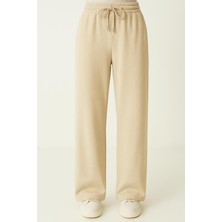 Düven Modal Kumaş Bol Paça Pantolon - Geniş Paça Eşofman Altı Bej