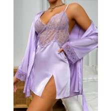 Adora Lingerie Lüks  Saten  Ikili  Gecelik  Sabahlık  Takımı