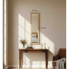 Mirrorss Ahşap Çerçeveli Dekoratif Boy Aynası 27 x 97 cm Doğal Ahşap Modern Duvar Aynası, Antre Hol Ayna