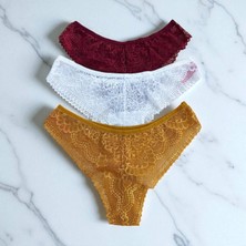 Dantelli Tül Detaylı Brazilian 3'lü Paket Külot