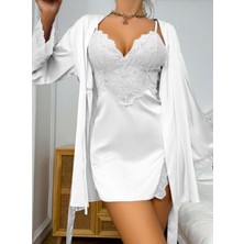 Mydora  Lingerie Romantik Dantelli Sabahlık ve Saten Gecelik Seti