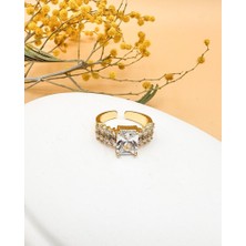 Nevoka Tek Taş Zarif Gold Renk Yüzük