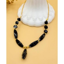 Nevoka Siyah Mermer Dokulu Taş Kolye