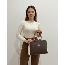 Eyora Moda Lüks Model Kahverengi & Krem Kadın Çanta