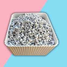 Heraldis Harf Boncuk Yassı Şekilli Beyaz Üzeri Renkli Takı Yapım Boncuğu - MCHS21-8 (25 Gram)