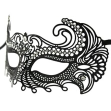 Tp Bfs   Siyah Renk Lazer Kesim Üzeri Kristal Taşlı Metal Balo Parti Venedik Maskesi