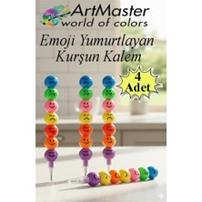 ArtMaster Emoji Kurşun Kalem Yumurtlayan 4 Adet Eğlenceli Gülen Yüzlü Kurşun Kalem Hediyelik Kurşun Kalem