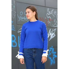 Kazax Boncuklu Bile Detaylı Kazak Saks Mavisi