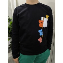 Pidal Giyim Sevimli Firari Ayıcıklar Baskılı Pamuklu Unısex Uzun Kollu Çocuk Tişört (Sweatshirt)