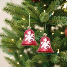 Empressco Kırmızı ve Beyaz Kar Tanesi Desenli Çan Figürlü Yılbaşı Süsleri, 7 Cm, 2'li Paket