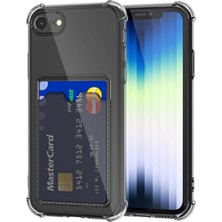 Teknomoda Apple iPhone Se 2022 Kılıf Kartlıklı Anti Şok Korumalı Şeffaf Silikon Füme Koyu Şeffaf